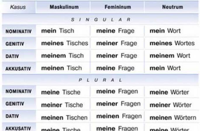 Притяжательные местоимения Форма притяжательных местоимений в немецком языке